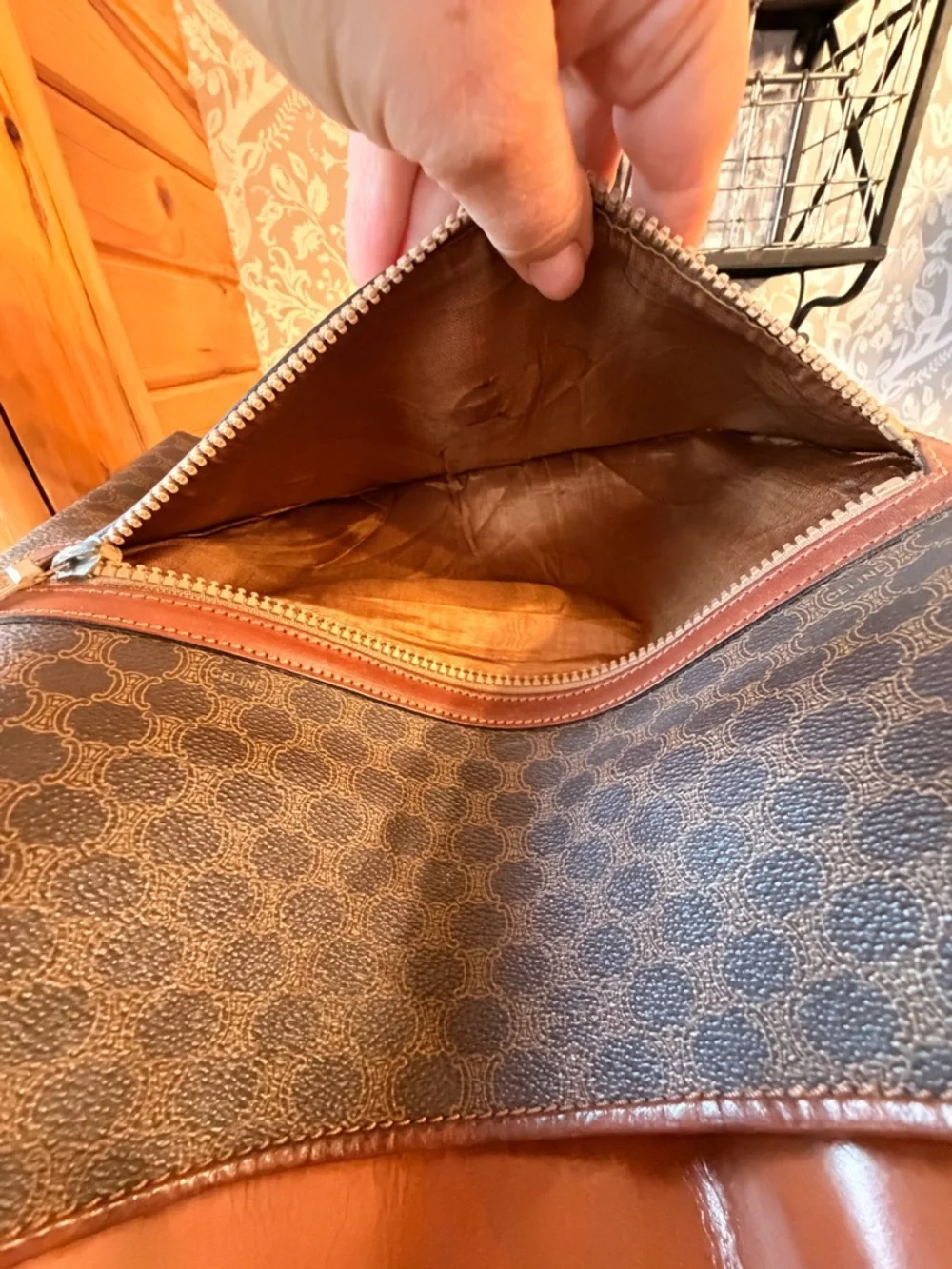 Celine Macadam Vintage Foldover Clutch Leather Trim & Interior Coated Canvas EUC - Picture 6 of 12